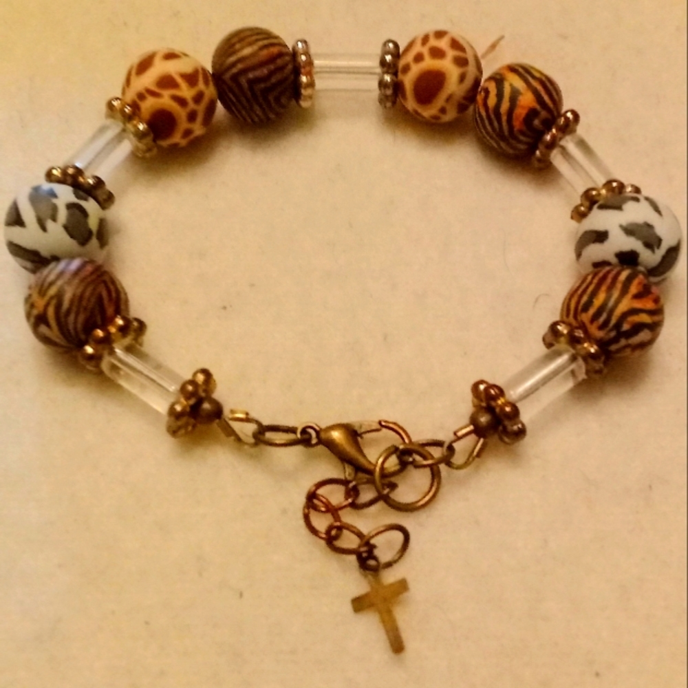 See Photos: One of A Kind, 7 +1 inch Extender Poleymer Clay & Glass Bracelet